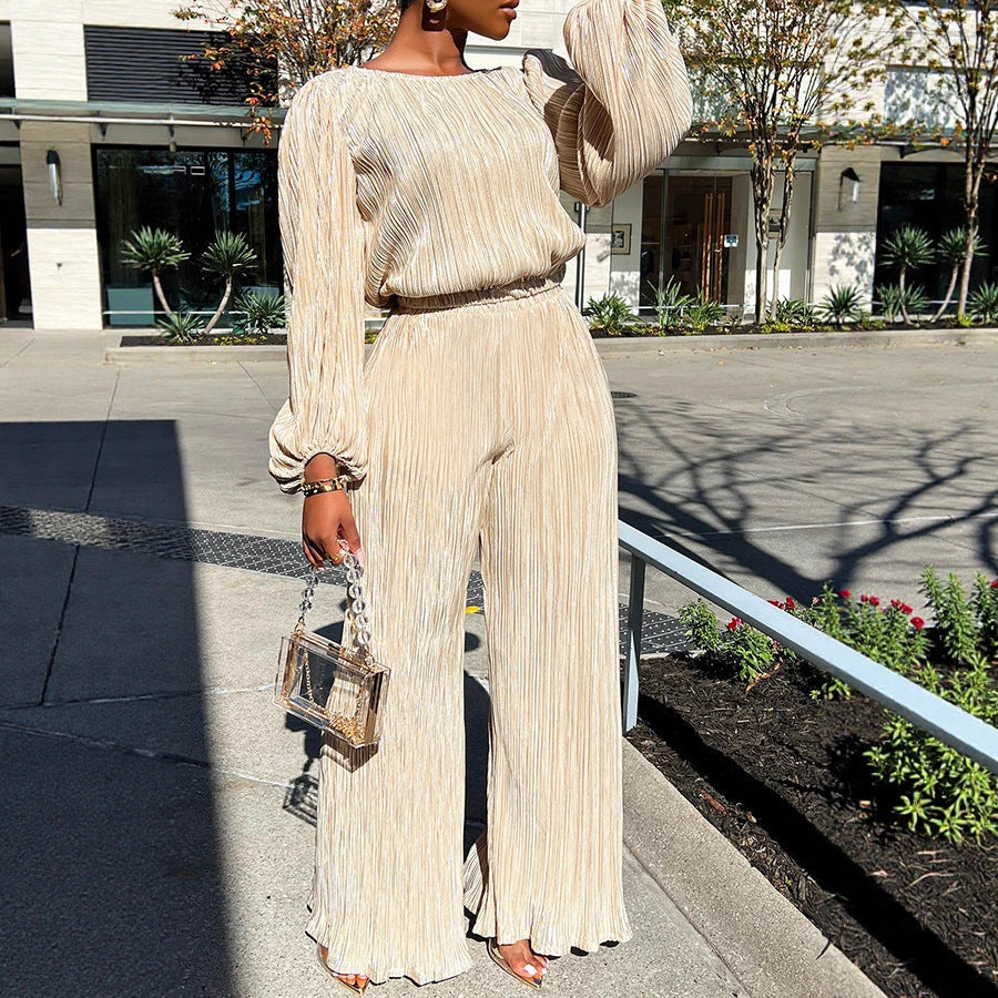 Women's Home Casual Loose Pleated High Elastic Suits