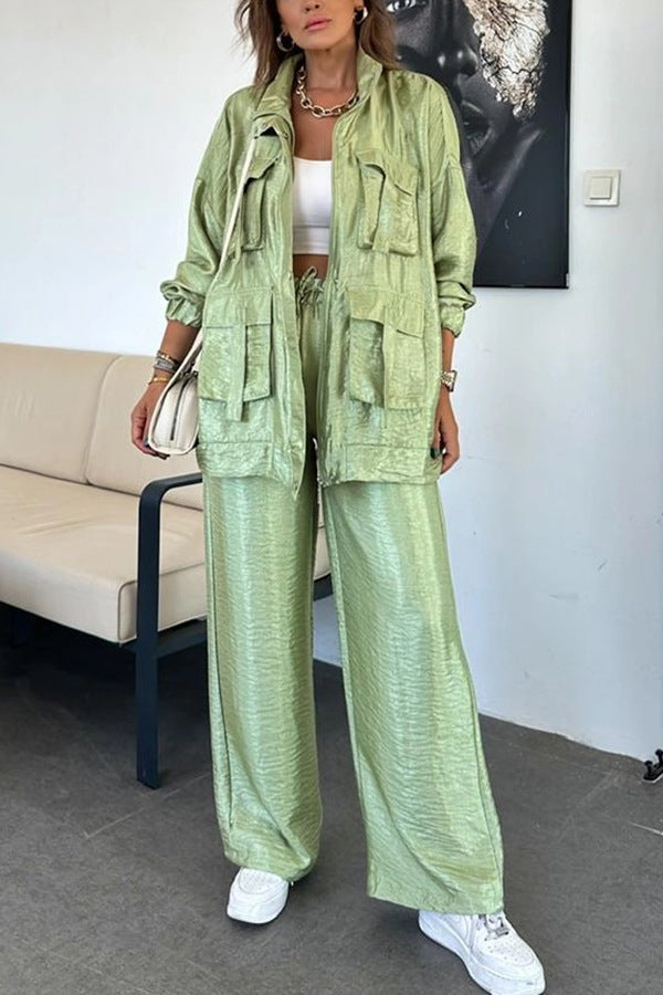 Women's Two-piece Set Solid Color Fashion Long-sleeved Suits