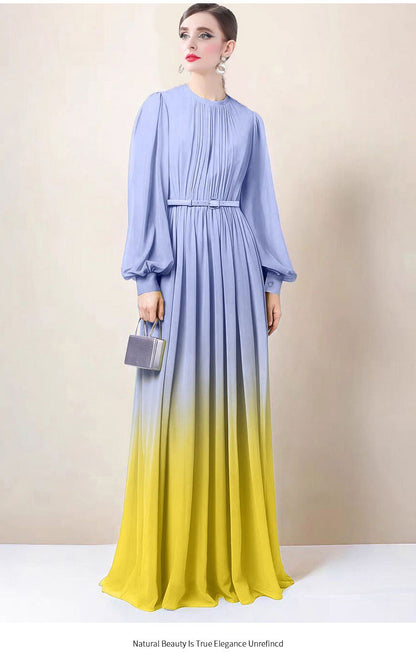 Women's High-grade Gradient Color Dress Lantern Sleeve Dresses