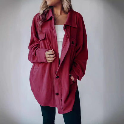 Women's Fashion Long Sleeve Single-breasted Fleece Shirt Coats