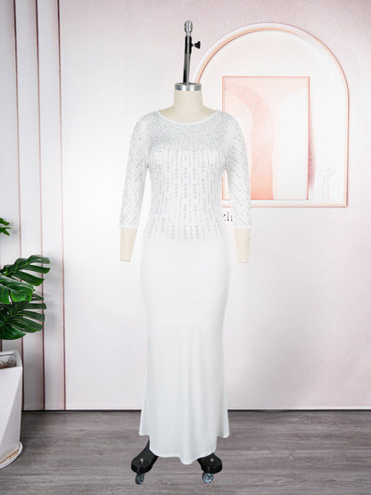 Women's African Fashion Rhinestone Formal Dress Solid Dresses