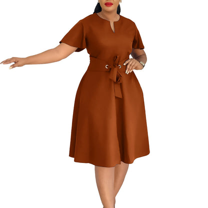 Women's Summer Fashion Temperament Pure Color Sleeve Dresses