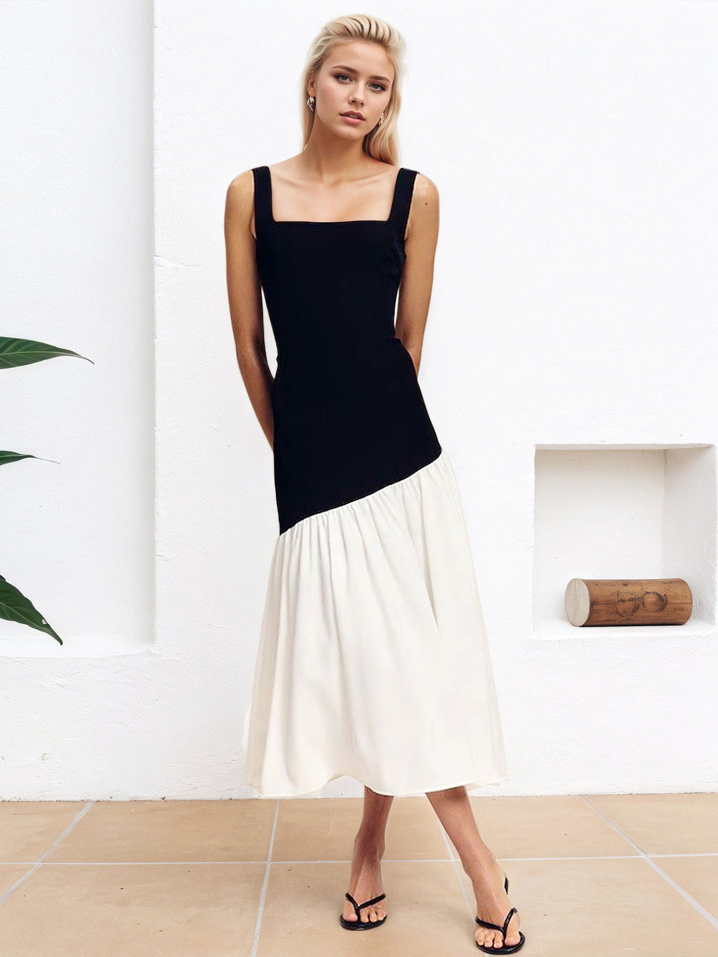 Elegant Spliced Dress French Commuter Sleeveless Dresses