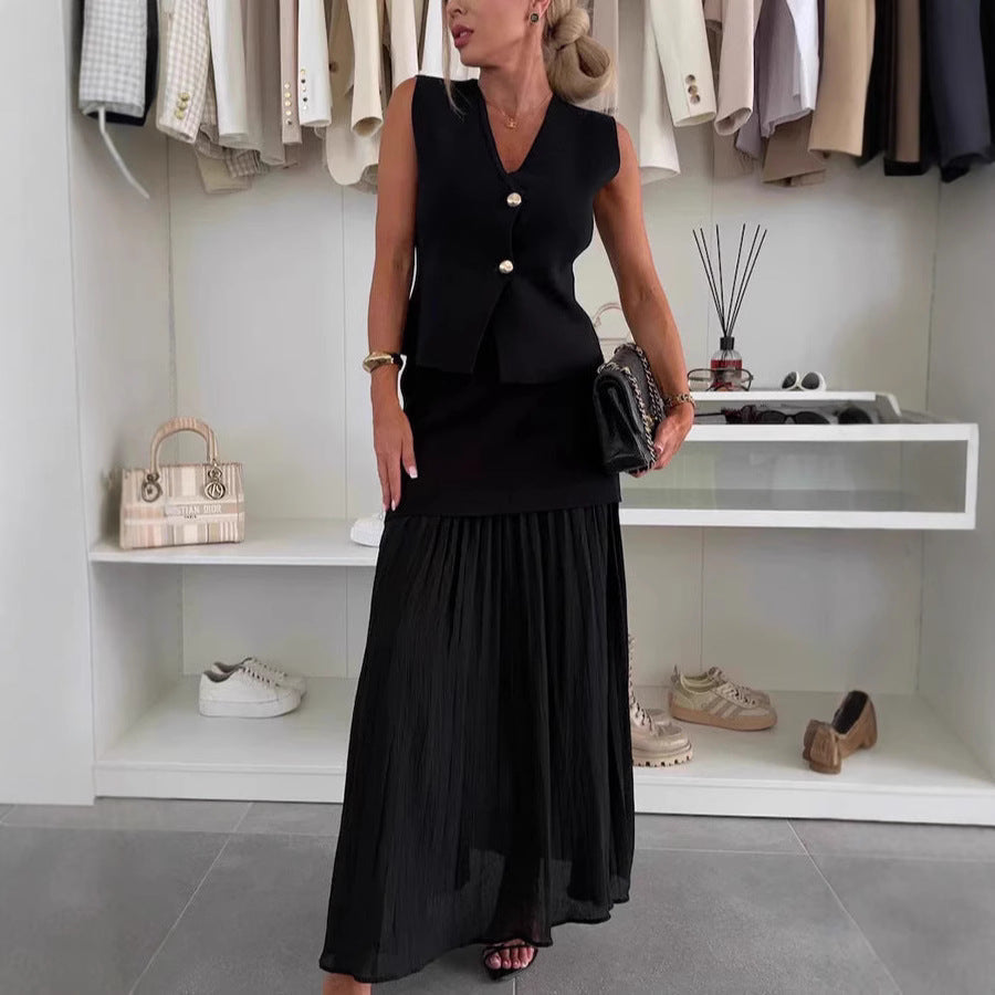Women's Elegant Slim Knit Tulle Stitching Ruffle Suits