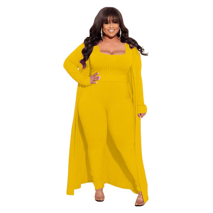 Elastic Sunken Stripe Three-piece Large Fashion Suits