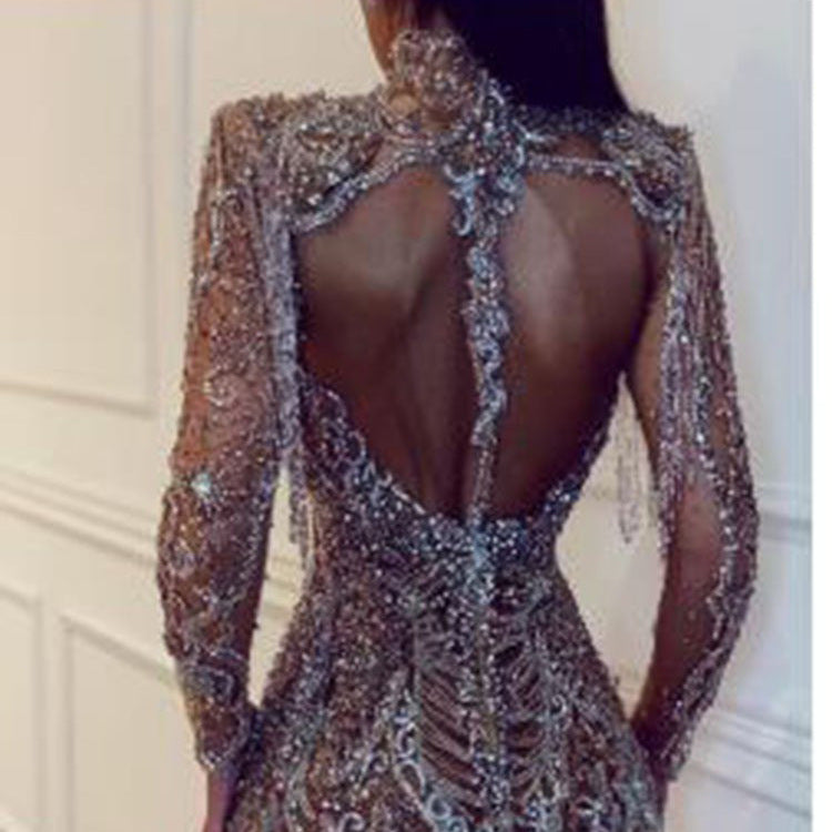 Women's Female Fashion Sequins Dress Long Sleeve Dresses
