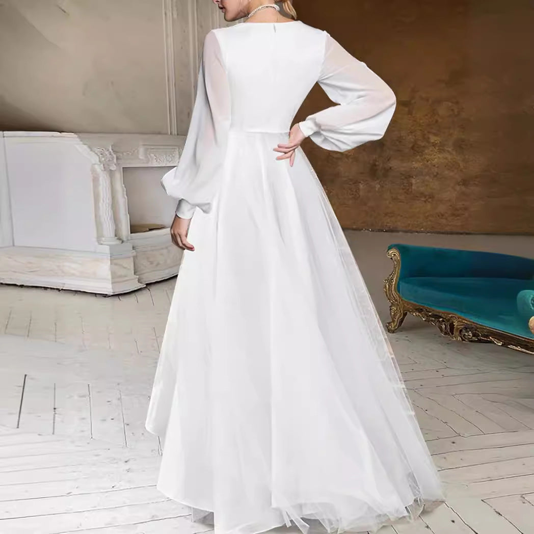 Women's Elegant Solid Color Long Sleeve Full-length Dresses