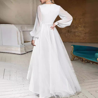 Women's Elegant Solid Color Long Sleeve Full-length Dresses