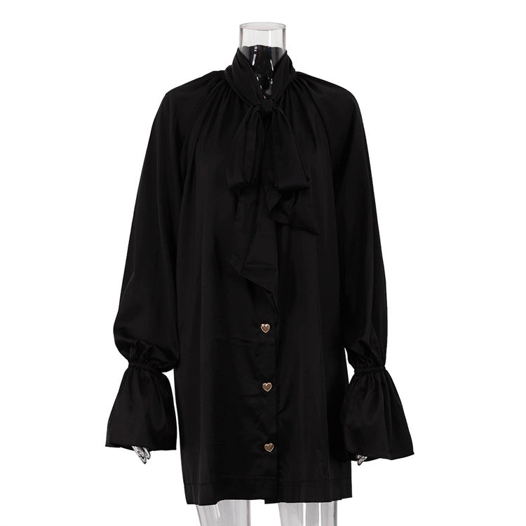 Women's Fashionable White Shirt Dress Satin Draping Dresses