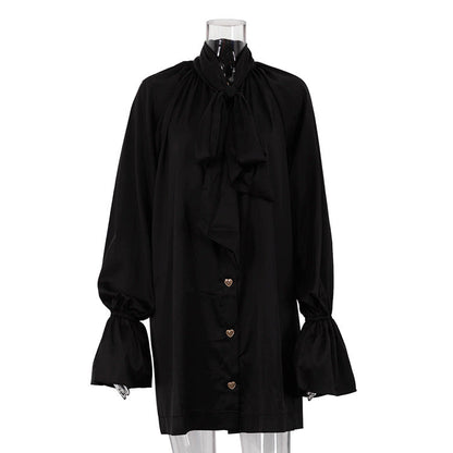Women's Fashionable White Shirt Dress Satin Draping Dresses