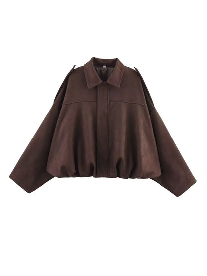 Women's Suede Texture Lapel Loose Bomber Jackets