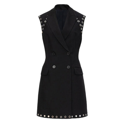 Women's Solid Color Perforated Sleeveless Slim Fit Temperament Dresses