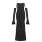 Women's Long-sleeved Dress Dinner Black White Waisted Dresses