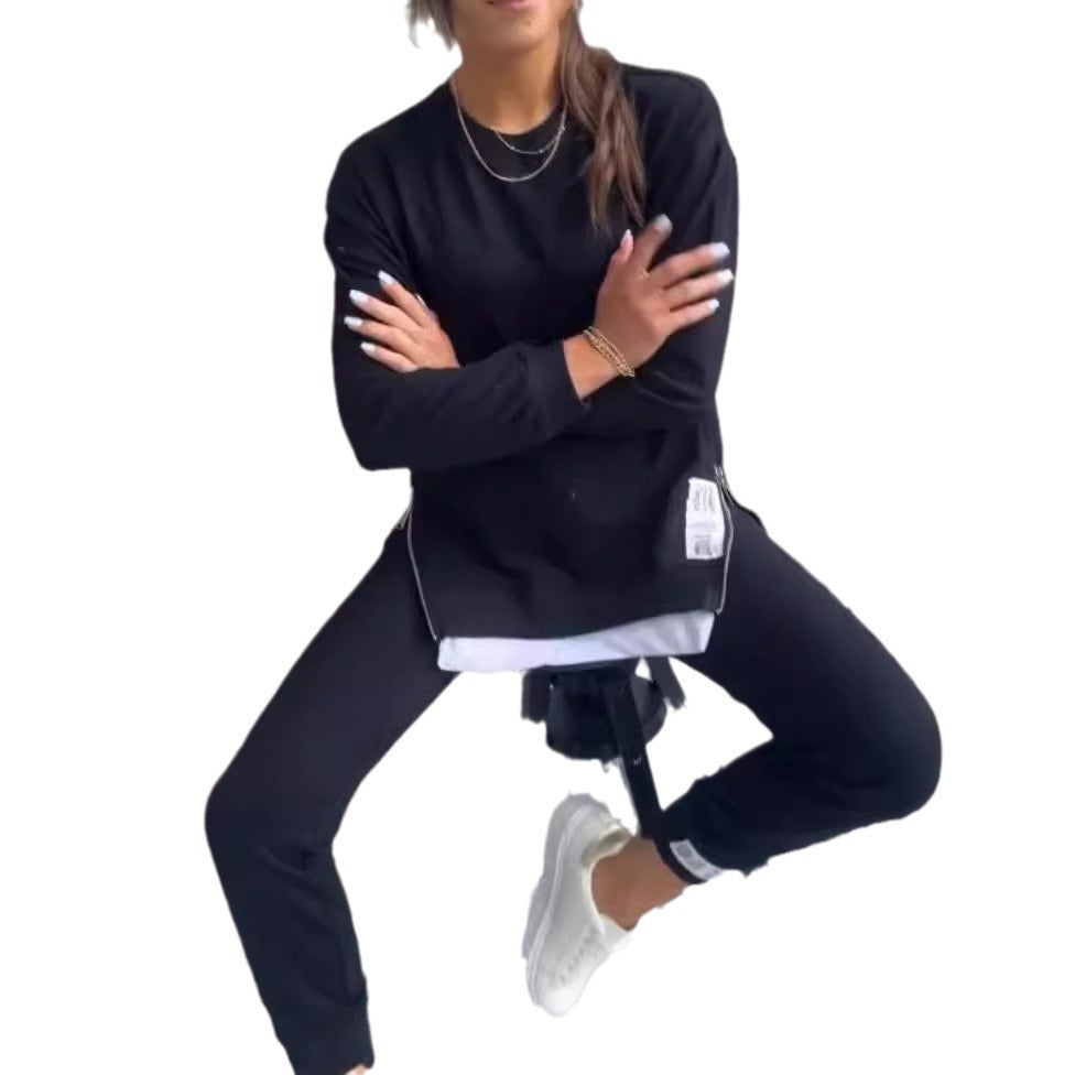 Women's Rib Long-sleeved Double-sided Zipper Straight Sports Suits
