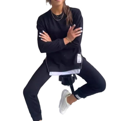 Women's Rib Long-sleeved Double-sided Zipper Straight Sports Suits