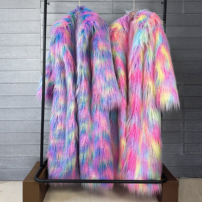Women's Imitated Tibet Sheep Fur Jacquard Color Coats
