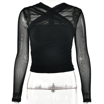 Women's Fashion Sexy Hot Mesh Stitching Zipper Blouses