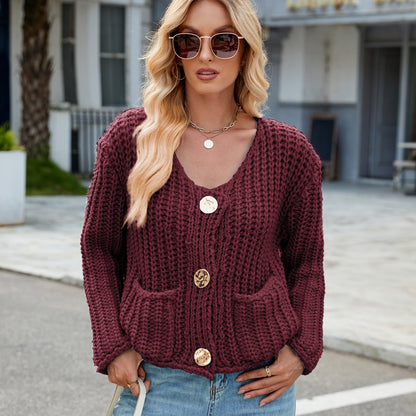 Women's Solid Color Thick Needle Loose Soft Glutinous Sweaters