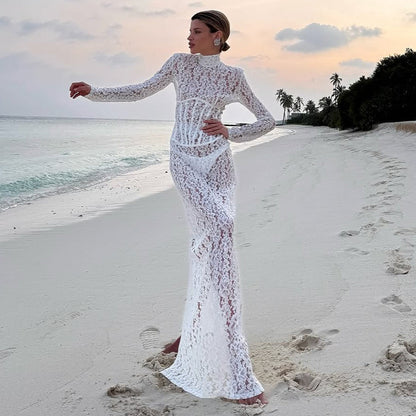 Women's Autumn Sexy Hollow Out Lace Pattern Dresses