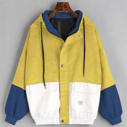 College Style Loose Color Matching Hooded Coats