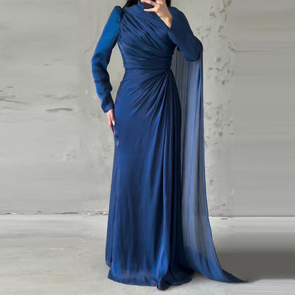 Women's Elegant Irregular Pleated Slim Green Dress Dresses