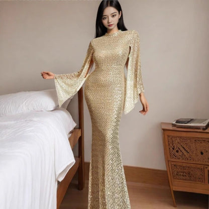Autumn Elegant Golden Sequined Dress Banquet Dresses