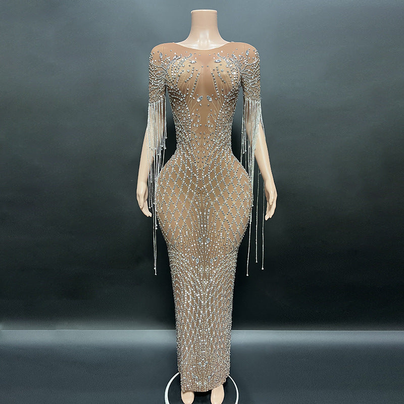 Long Dress Rhombus Sleeve Elegant Slim Dresses