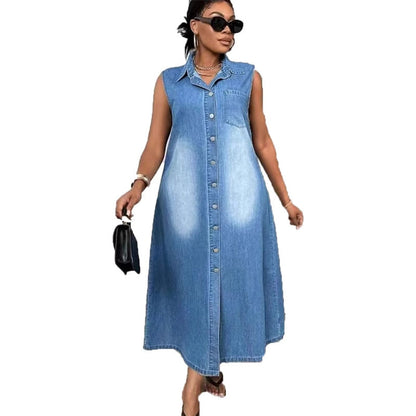 Single-breasted Denim Dress Summer Casual Polo Dresses
