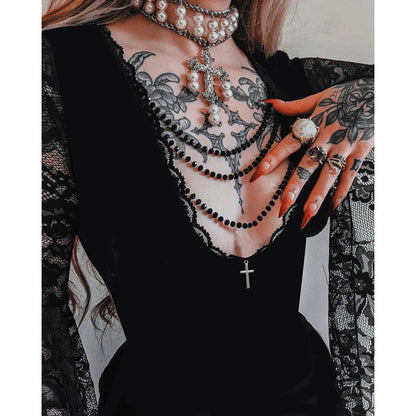 Women's Autumn Elegant Batwing Sleeve Lace Stitching Dresses