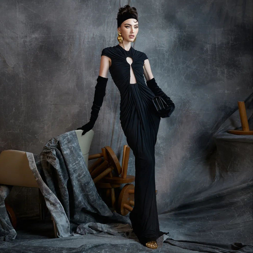 Women's Black Dress Mesh Hollow Dinner Vintage Dresses