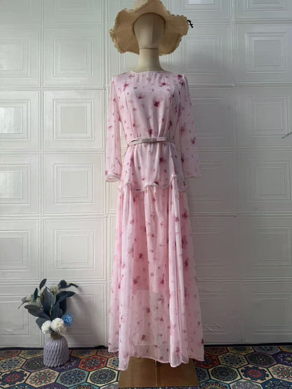 Women's Temperament Long Sleeves Printed Lady Irregular Dresses