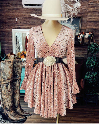 Women's Sequined Flared Sleeves Dress With Lining Dresses