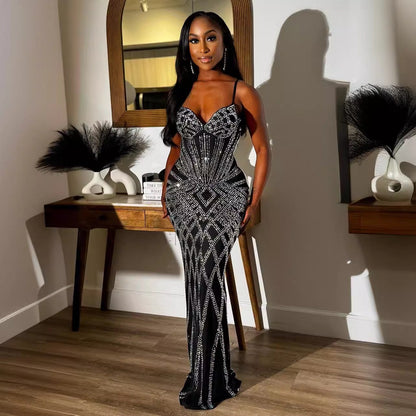 Sexy Fashion Sleeveless Rhinestone Sling Backless Dresses