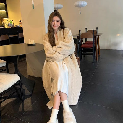 Women's Woolen Twist Mink Fur Loose Over Coats