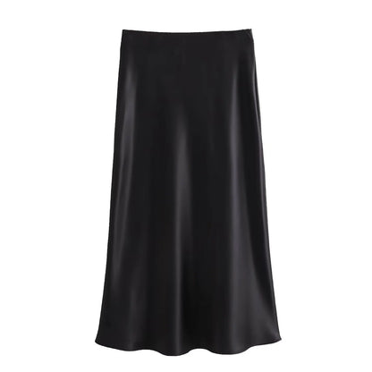 Women's Summer French Fashion Silk Satin Texture Skirts
