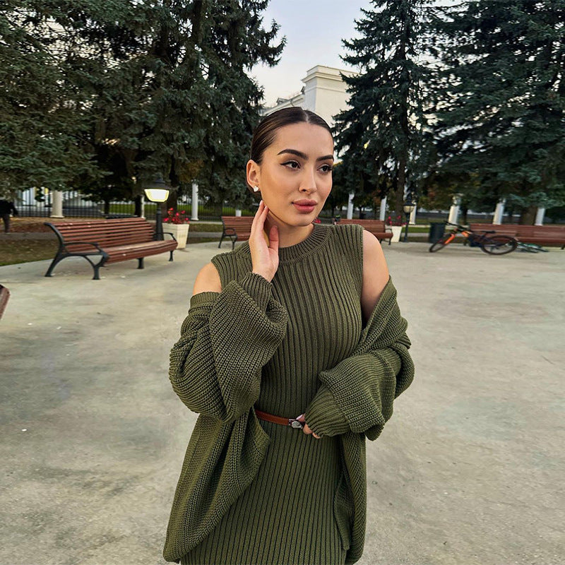 Casual Round Neck Slim Fit Idle Style Cardigans