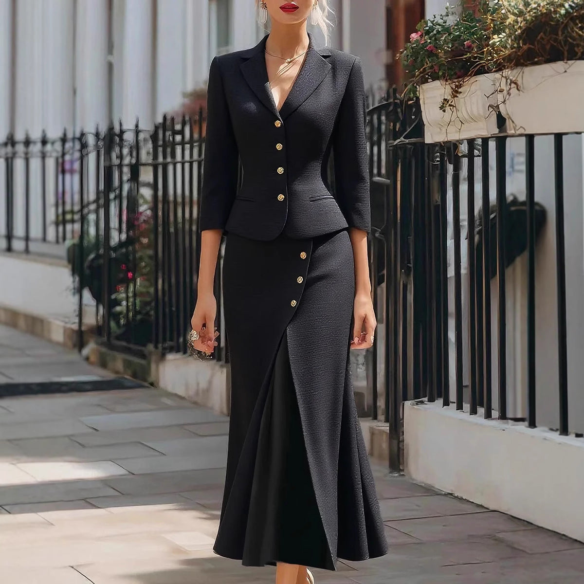Women's Color Single-breasted Three-quarter Sleeve Small Dress Suits