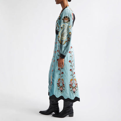 Printed Hollow Backless Dress Long Lantern Dresses