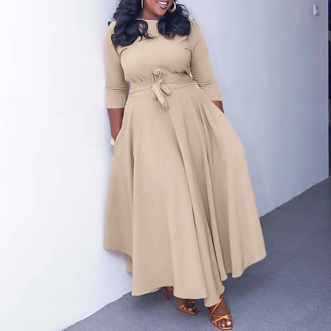 Women's Fashion Temperament Pure Color Large Swing Plus Size