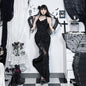 Flocking Swing Collar Suspender Dress Dark Dresses
