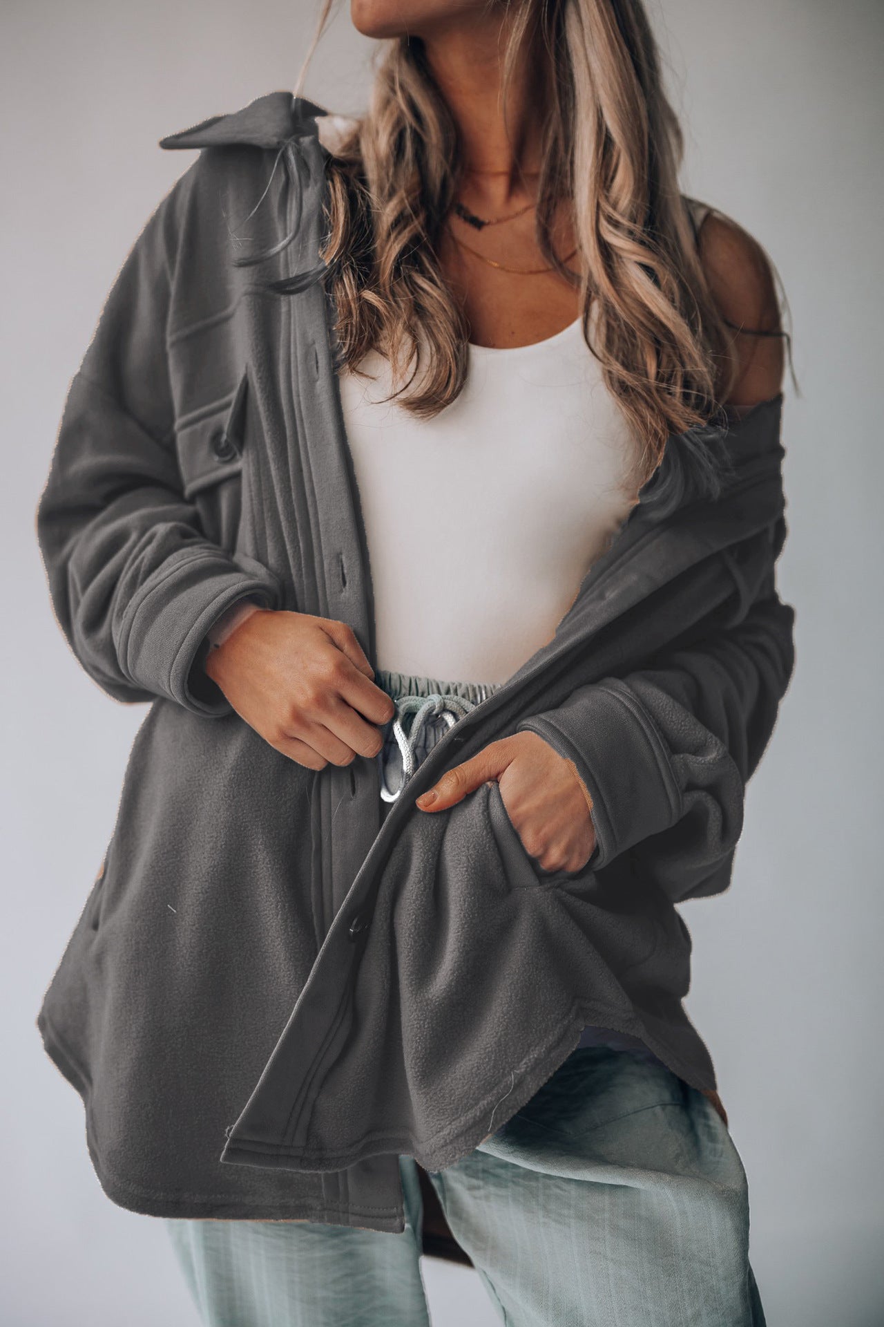 Women's Fashion Long Sleeve Single-breasted Fleece Shirt Coats