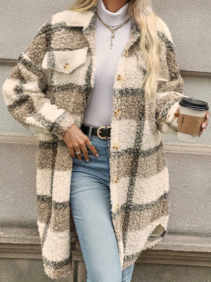 Women's Graceful Thickened Lapel Checked Woolen Coats