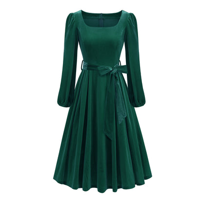 Women's Gold Veet Square Collar Christmas Long Dresses