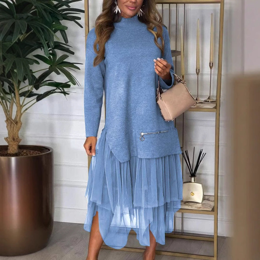Classic Fashion Casual Mesh Stitching Dress Dresses