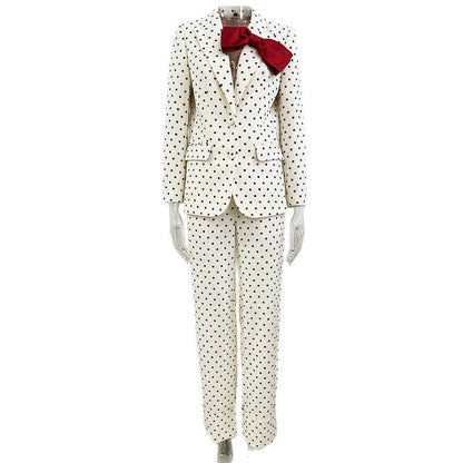 Bow Decoration Polka Dot Dots Trousers Suits