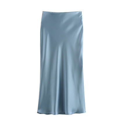 Women's Summer French Fashion Silk Satin Texture Skirts