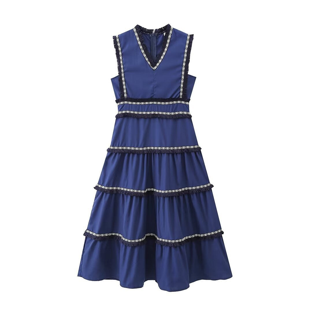 Women's Summer Contrast Color Laminated Tassel Dress Dresses
