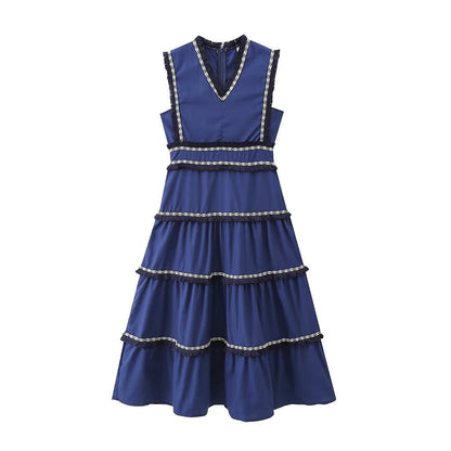 Women's Summer Contrast Color Laminated Tassel Dress Dresses