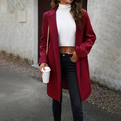 Slouchy Woolen Solid Color Temperament Commute Coats
