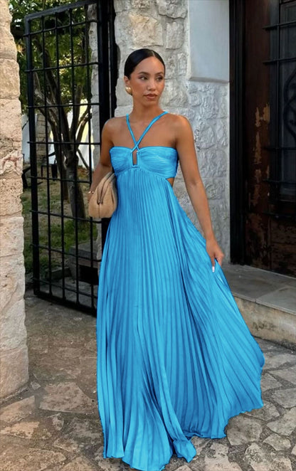 Summer Pure Color Pleated Sleeveless Suspender Dresses